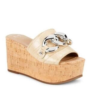 Marc Fisher LTD Vaneda 2 Mock Croc Wedge Sandals Slip On Platform Chain Strap